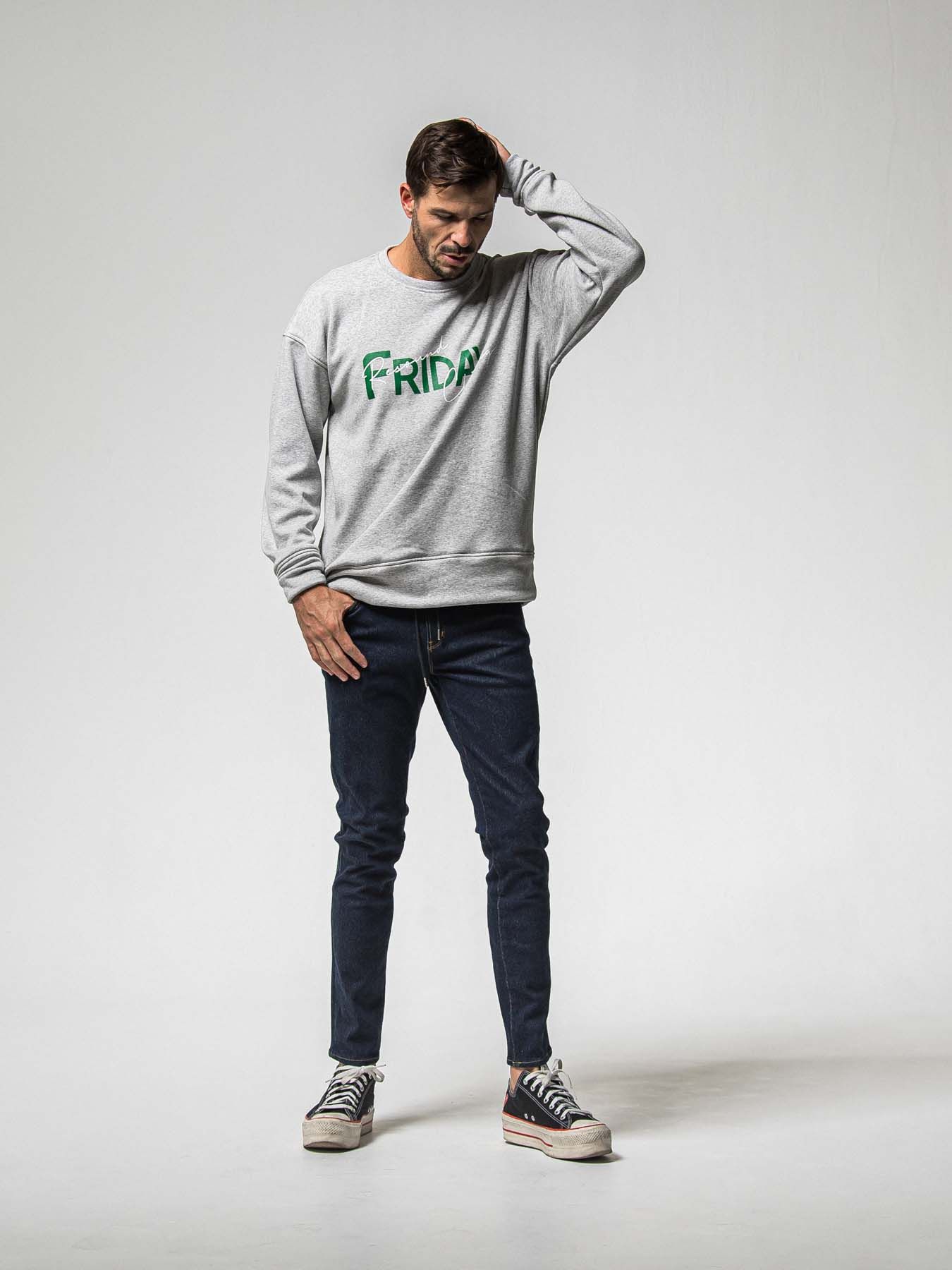 【予約品 8月31日(日) 締切】FRIDAY OLD LOGO VEROURS FLEECE TRAINER / FRIDAYコラボ オールドロゴ ベロアフリース トレーナー / グレー