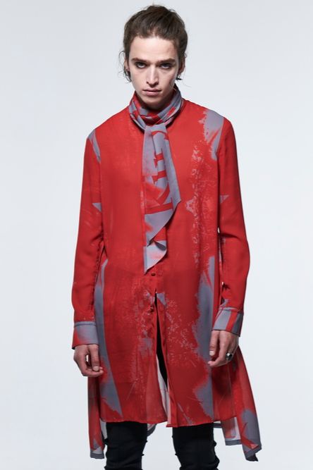 《予約品》 LogoShadowButterflyGC StoalFlareShirt / レッド＆グレー 【kiryuyrik】 2023年3月以降入荷予定