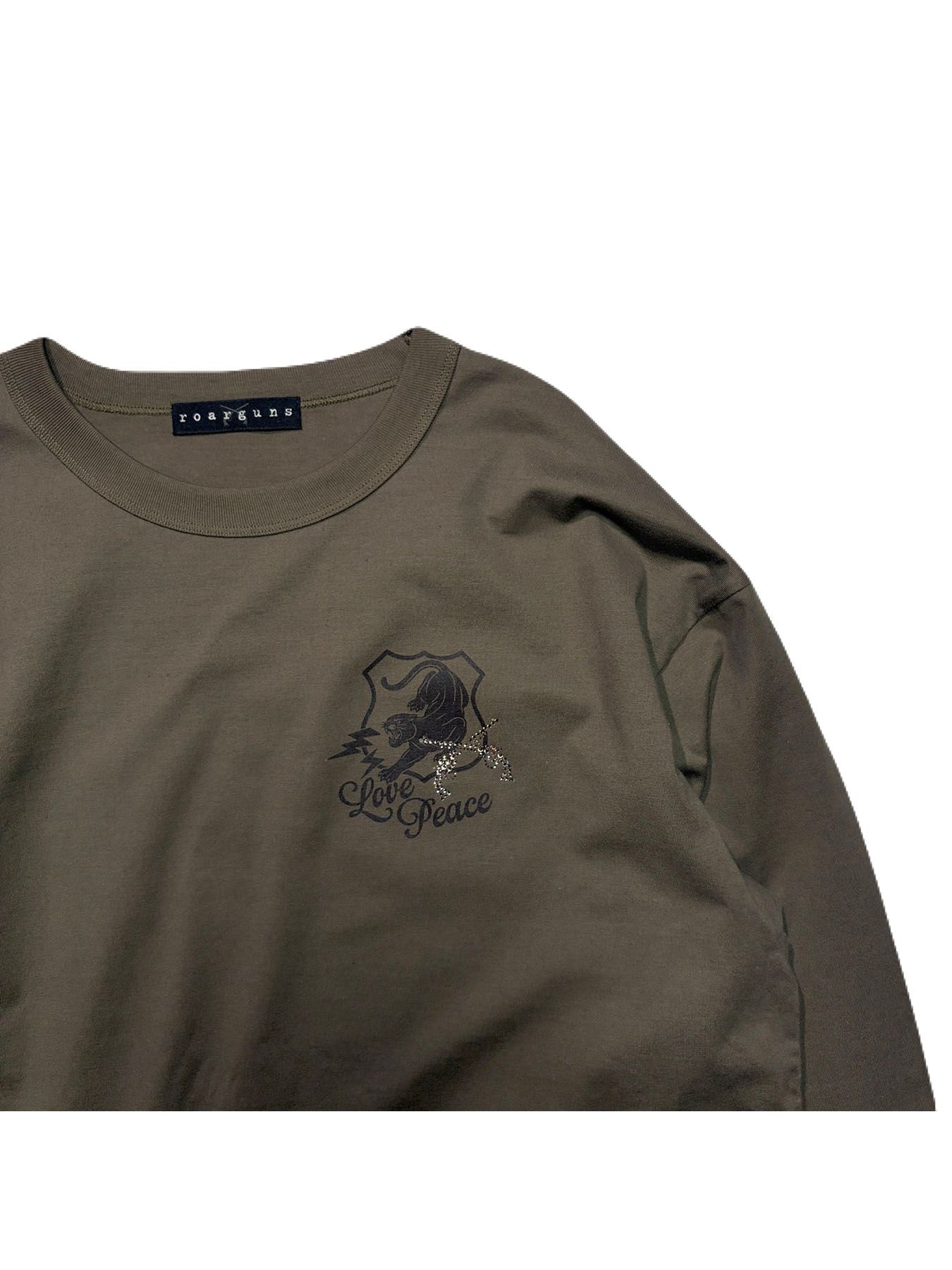 【予約品 3月9日(月) 18:00 締切】ORG/CO L/TEE PANTHER / パンサーエンブレム クリスタルクロスガン オーガニックコットン ロンT / カーキ