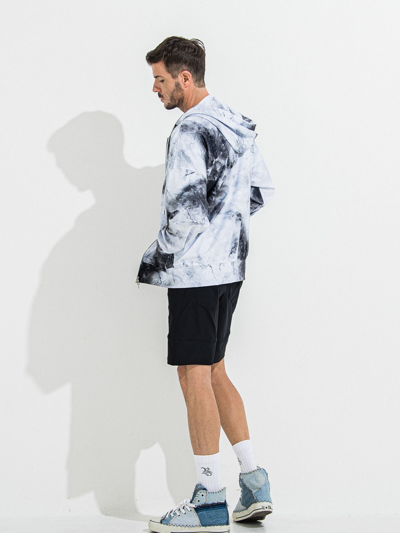 【予約品】RASH OVER ZIPUP HOODIE / ラッシュガード オーバーサイズジップアップパーカー / マーブルホワイト