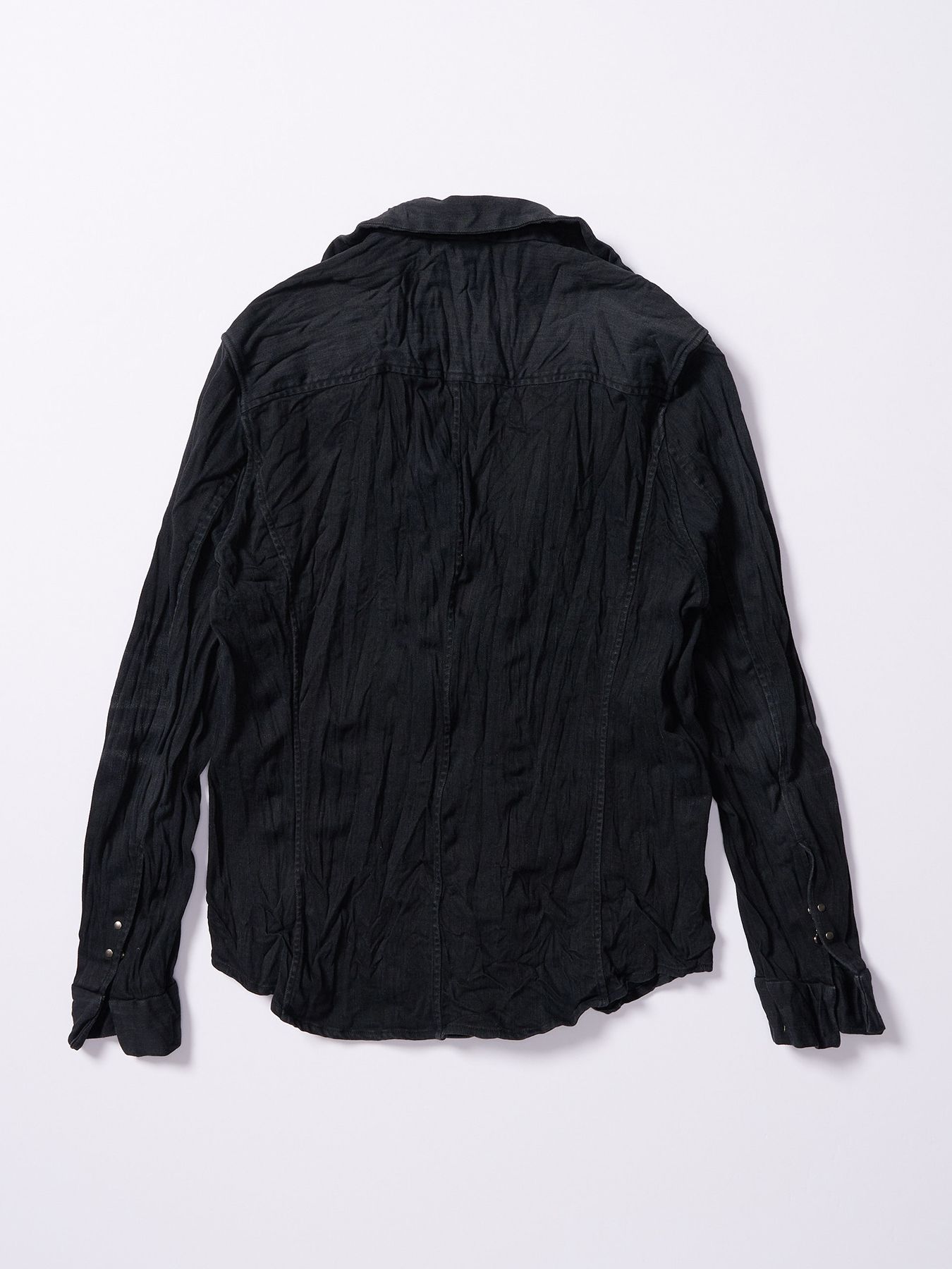 【予約品 4月19日(日) 18時締切】2-hook denim shirt / 2フック デニムシャツ / ブラックユーズド