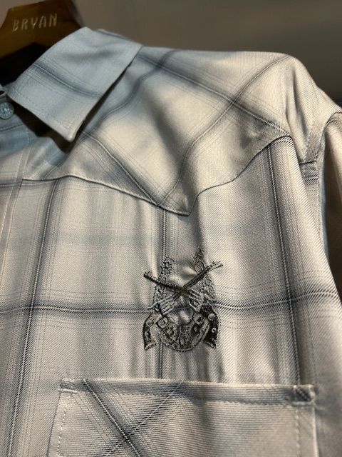 OMBRE CHECK SHIRT  刺繍入りグレー / roarguns