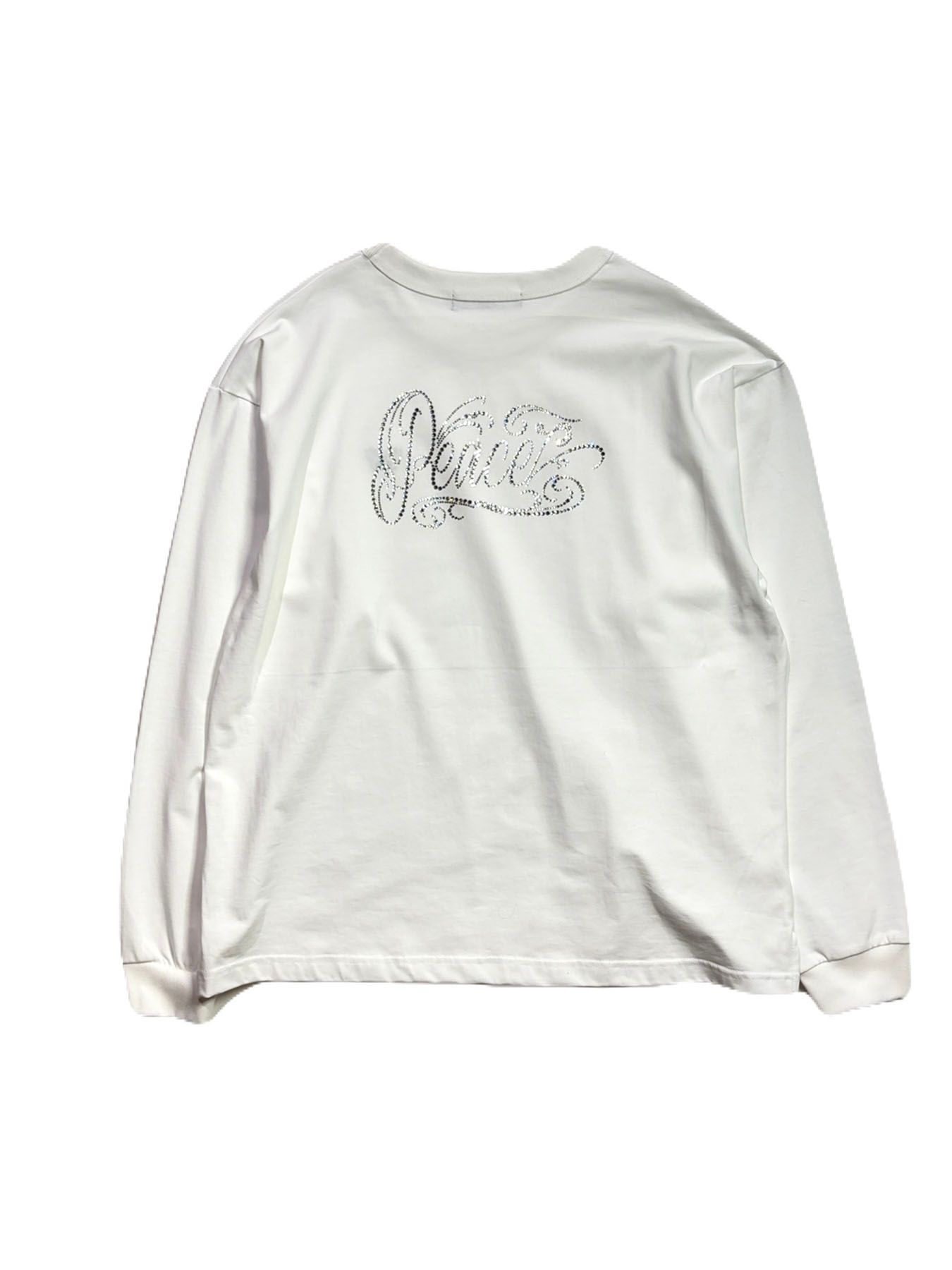 【予約品 3月9日(月) 18:00 締切】WING EMB PEACE L/S T / ウイングクロスガン刺繍 クリスタルPeace ロンT / ホワイト