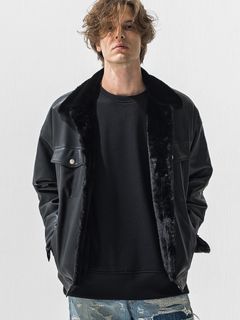 【予約品 9月6日(日) 締切】LEATHER FUR OVER G / レザー ファー オーバー Gジャン / ブラック