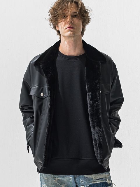 【予約品 9月6日(日) 締切】LEATHER FUR OVER G / レザー ファー オーバー Gジャン / ブラック