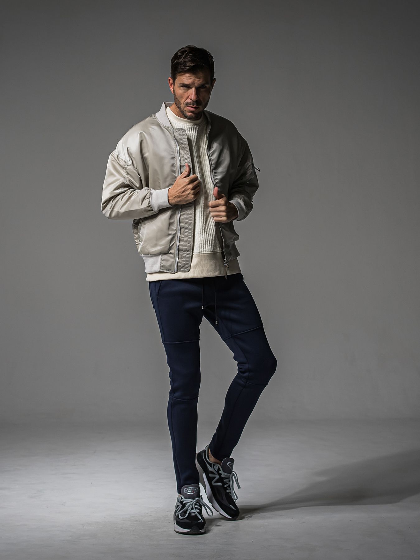 【予約品 】STRIPE QUILTING DROP TRAINER / ストライプキルティング ルーズトレーナー / オフ
