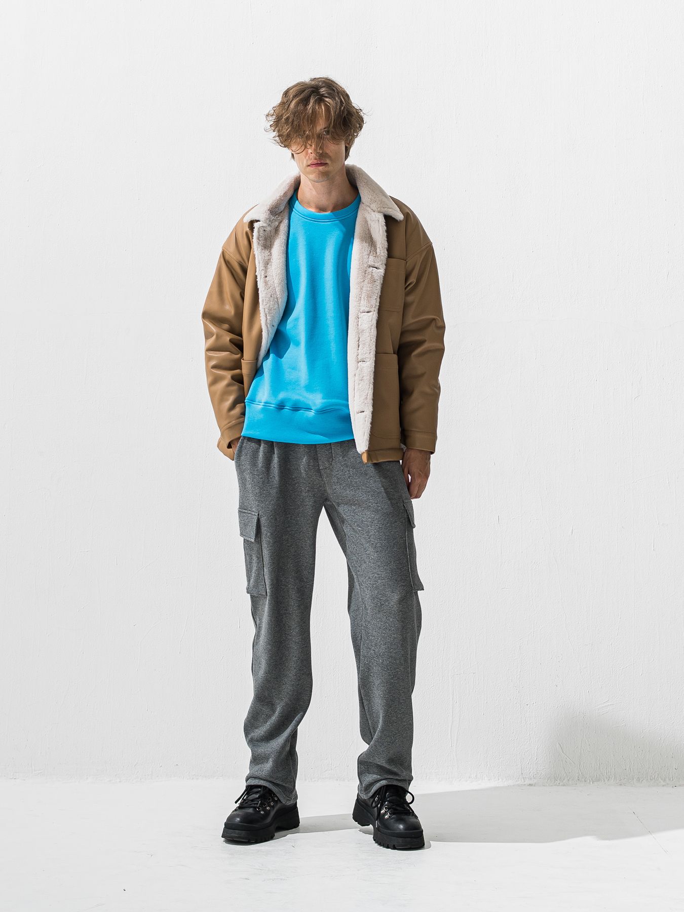 【予約品 9月6日(日) 締切】PIN ST RC VELOURS FLEECE DROP TRAINER / ピンストライプロゴ 裏起毛 ルーズトレーナー / ブルー