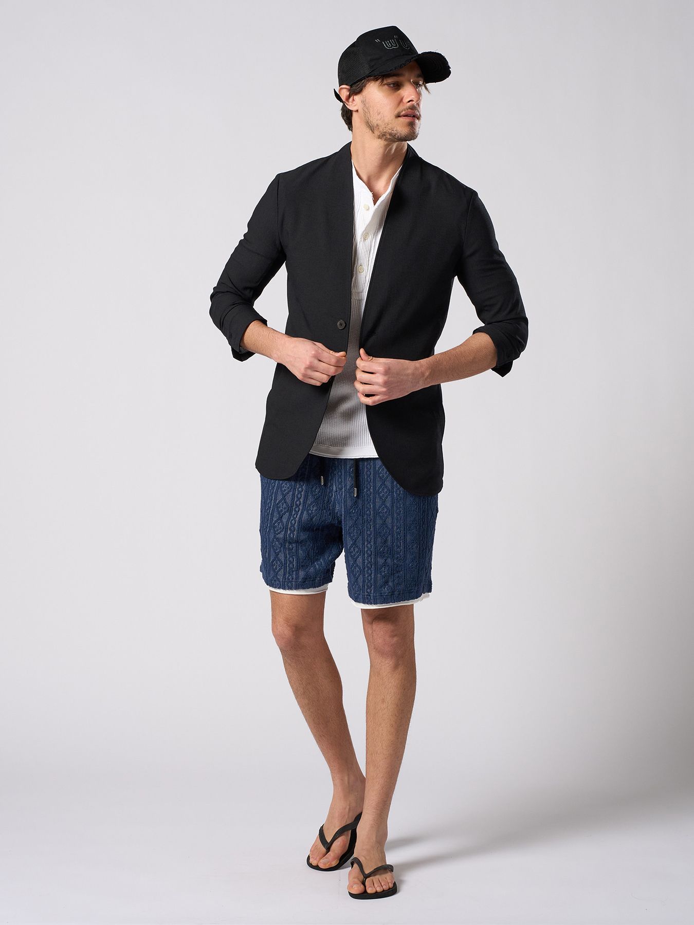 【予約品 1月25日(日) 締切】jacquard summer knit shorts / ジャガード サマーニット ショーツ / ネイビー
