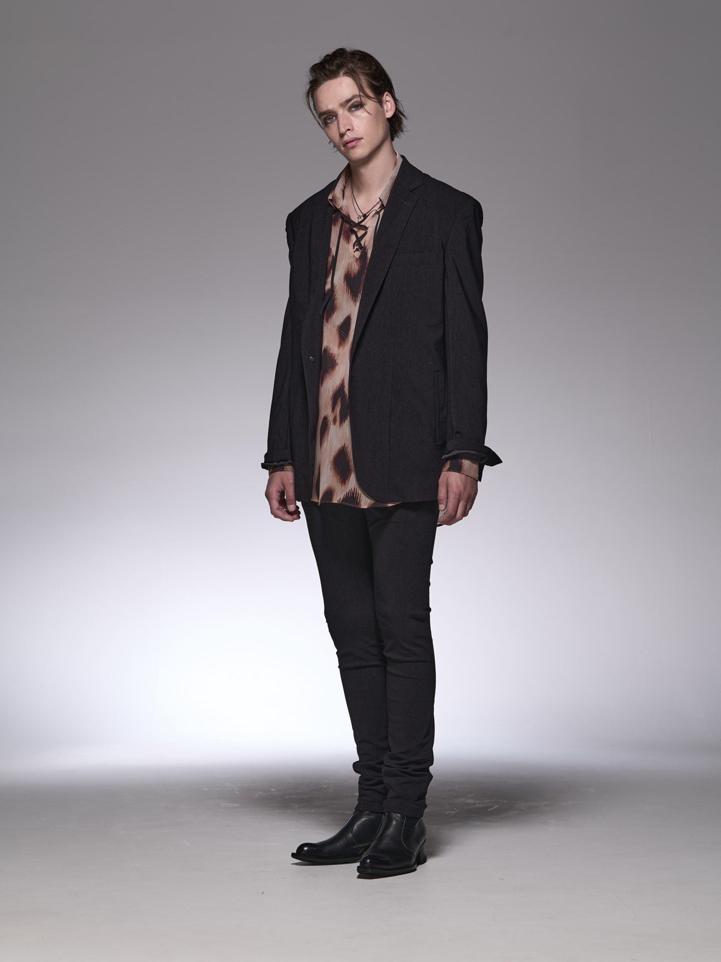 《予約品6/17締め》 LeopardLaceUpShirt / レースアップシャツ / ブラック＆ベージュ