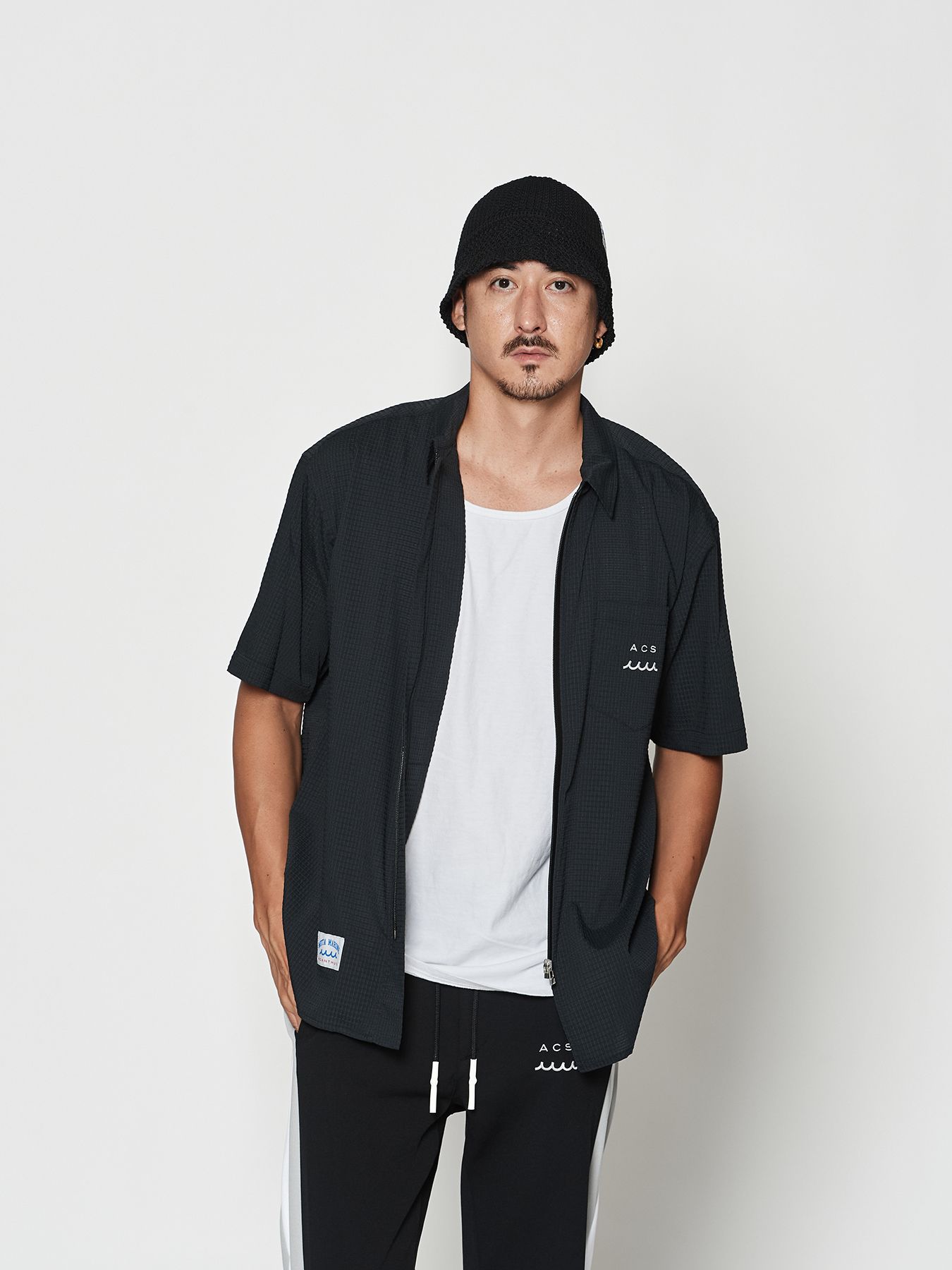 【予約品 10月9日(木) 締切】muta Dot Air(R) Zip Up S-S Shirt / ZIP半袖シャツ / ブラック【Acanthus × muta MARINE】