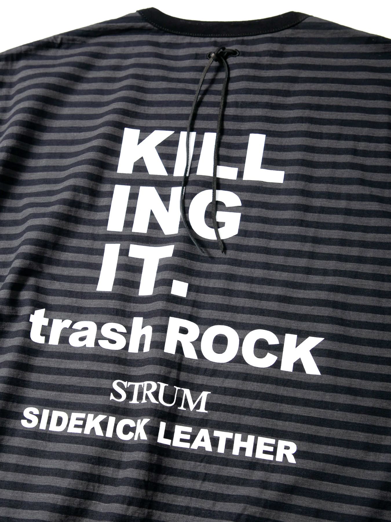 High Twisted Yarn Cotton Single Jersey Stripes Printed Crew Neck T-shirt / ボーダー強撚天竺 プリント クルーネック Tシャツ / ブラック×グレー