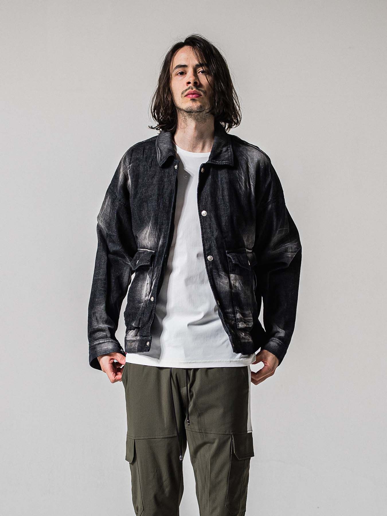 【予約品 11月16日(日) 締切】LDENIM AG FLIGHT JK / ライトデニム ミリタリージャケット / ブラックゴユーズド