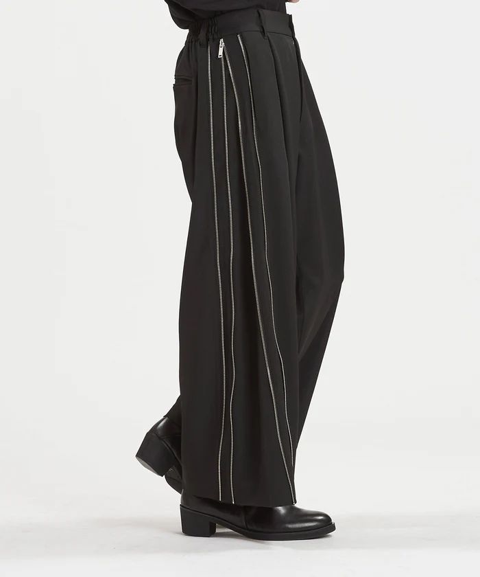 サイドZIPイージーワイドトラウザーズ/ ブラック【NOID.】