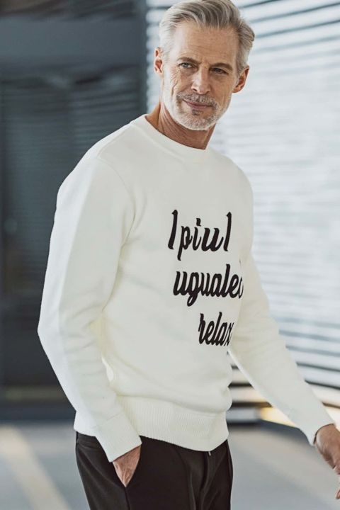 PATCH CREW NECK KNIT / ホワイト 【1PIU1UGUALE3 RELAX】