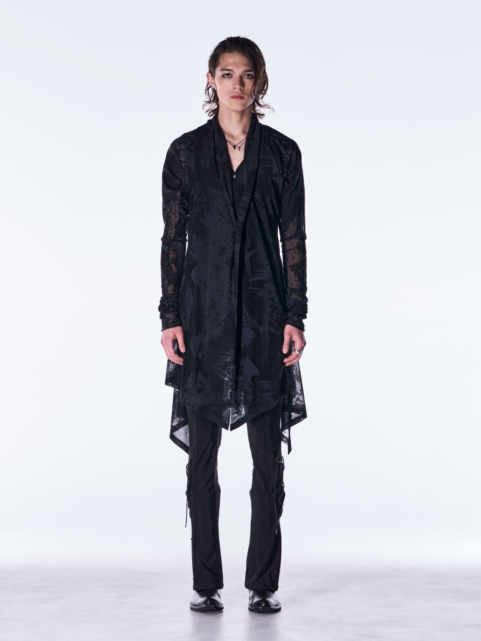 【予約品 6月29日(月) 締切】Opal Mesh Flare Cardigan / オパールメッシュ フレアカーディガン / ブラック