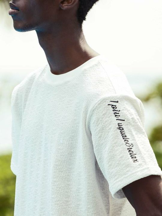 クレープニットロゴ半袖Tシャツ / ホワイト