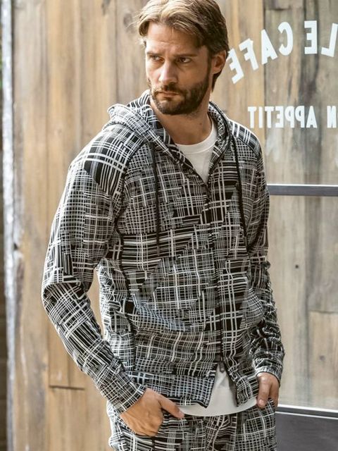 ジオメトリックジップアップパーカー / ブラック