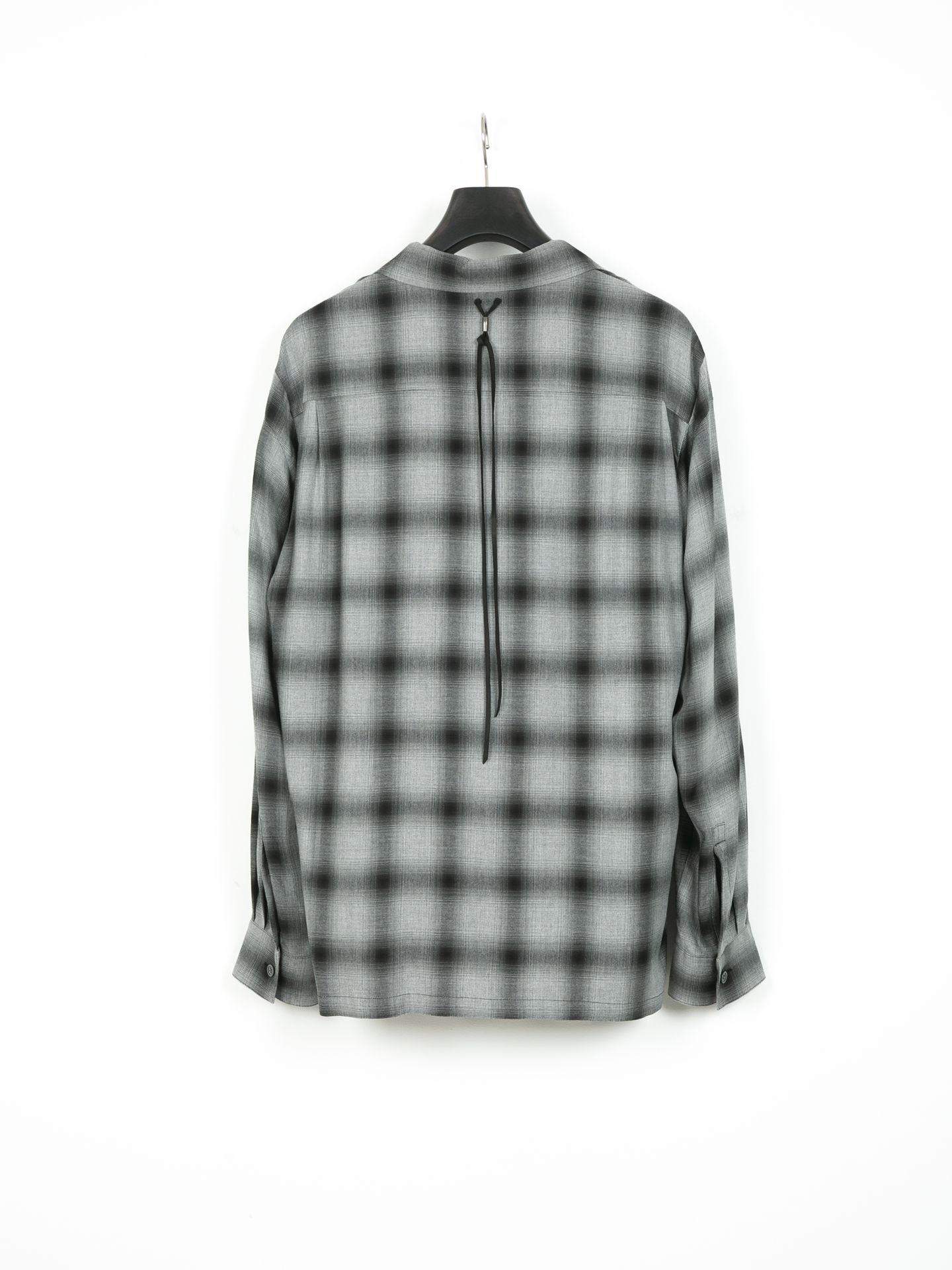 Rayon Twill Ombre Check L/S Open Collar Shirt / オンブレーチェック L/S 開襟シャツ / ブラック
