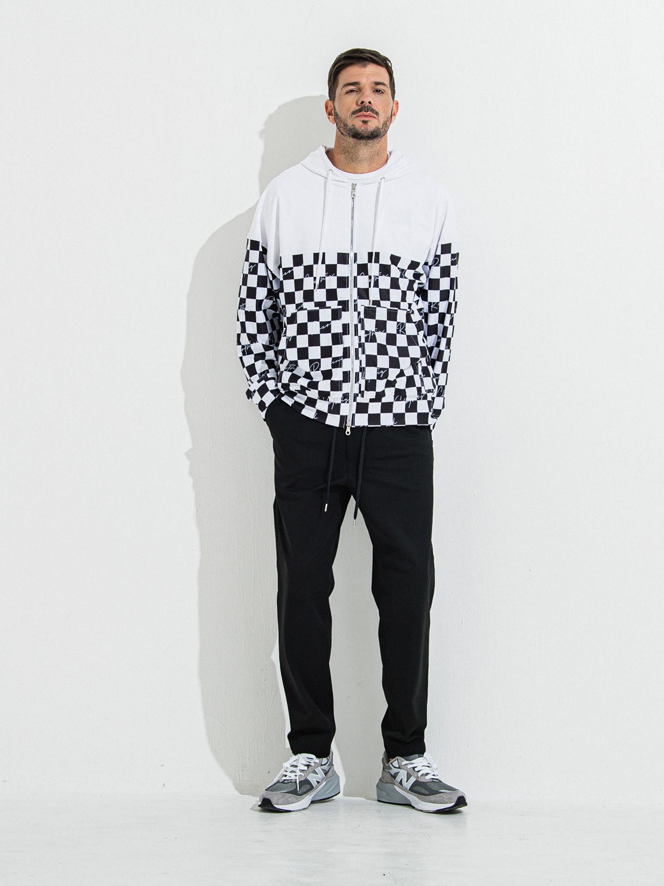 【予約品 】RASH OVER ZIPUP HOODIE / ラッシュガード オーバーサイズジップアップパーカー / チェッカーフラッグ