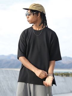 KNIT-BORDER CUTSEW / ニットボーダーカットソー / ブラック【QUOLT】