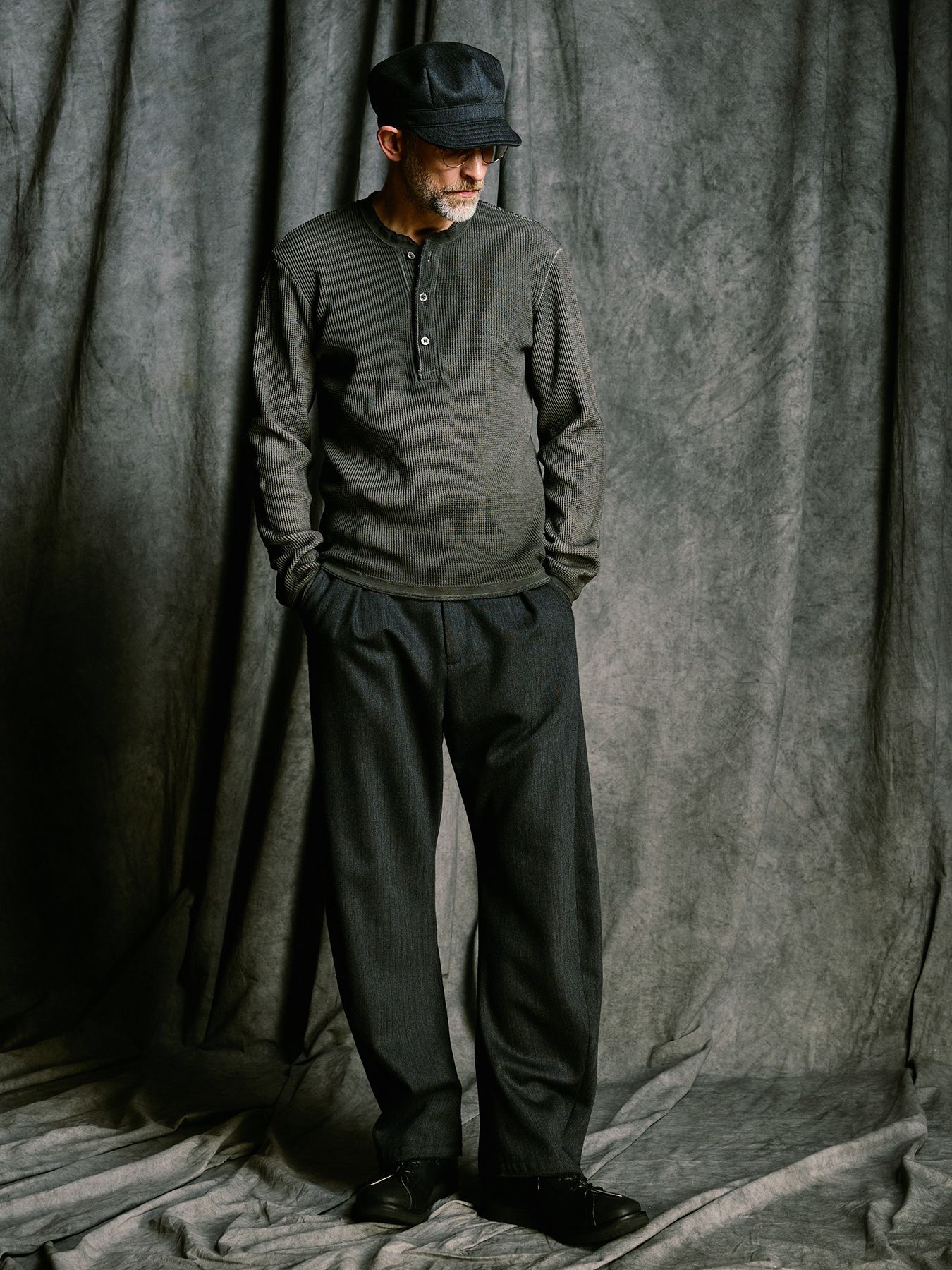 【予約品 4月19日(日) 18時締切】venetian stripe engineer cap / ヴェネツィアン ストライプ エンジニアキャップ / チャコール