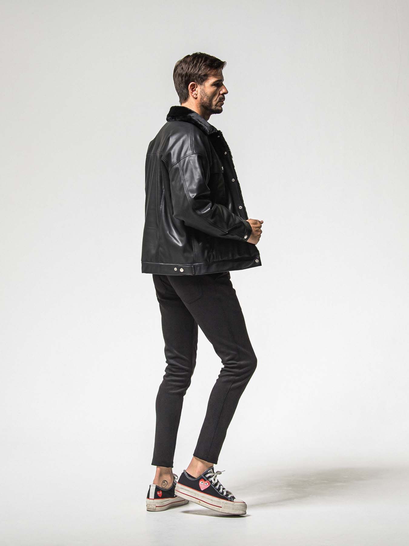 【予約品 8月31日(日) 締切】LEATHER FUR OVER G / レザーファーオーバーGジャケット / ブラック