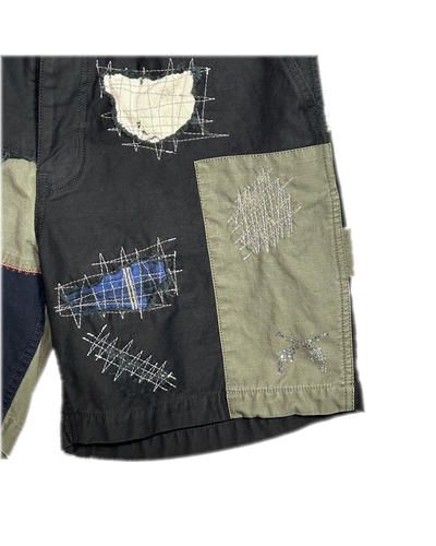 《予約品8月31日 23時55分締め》 DAMAGE SHORTS A スワロフスキークロスガン/ ハーフパンツ / ブラック 【roarguns 】 2024年2月入荷予定