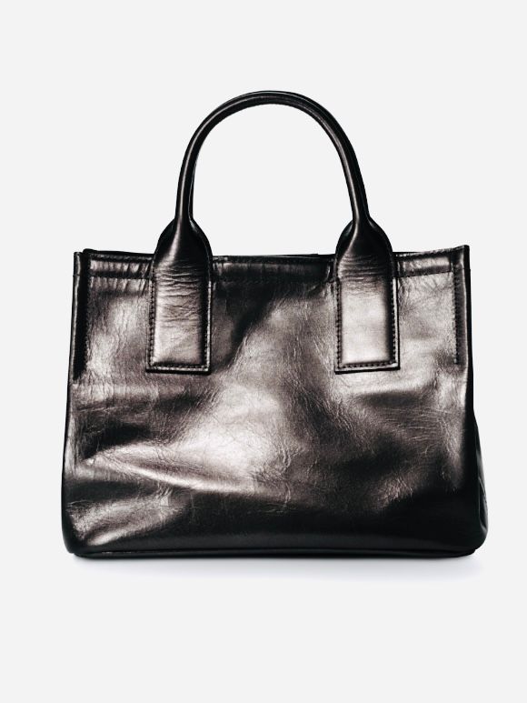 Metallic Leatherミニトート(牛革/日本製)シルバーブラック【aniary】