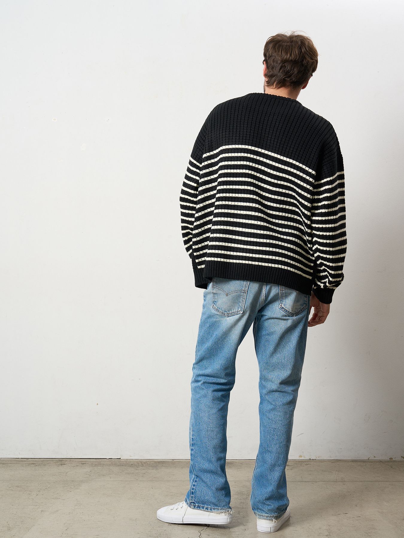 【予約品 5月8日(木) AM10時 締切】 アクリルバルキービックワッフルボーダーカートベアワッペン ワイドシルエットプルオーバー / ブラック