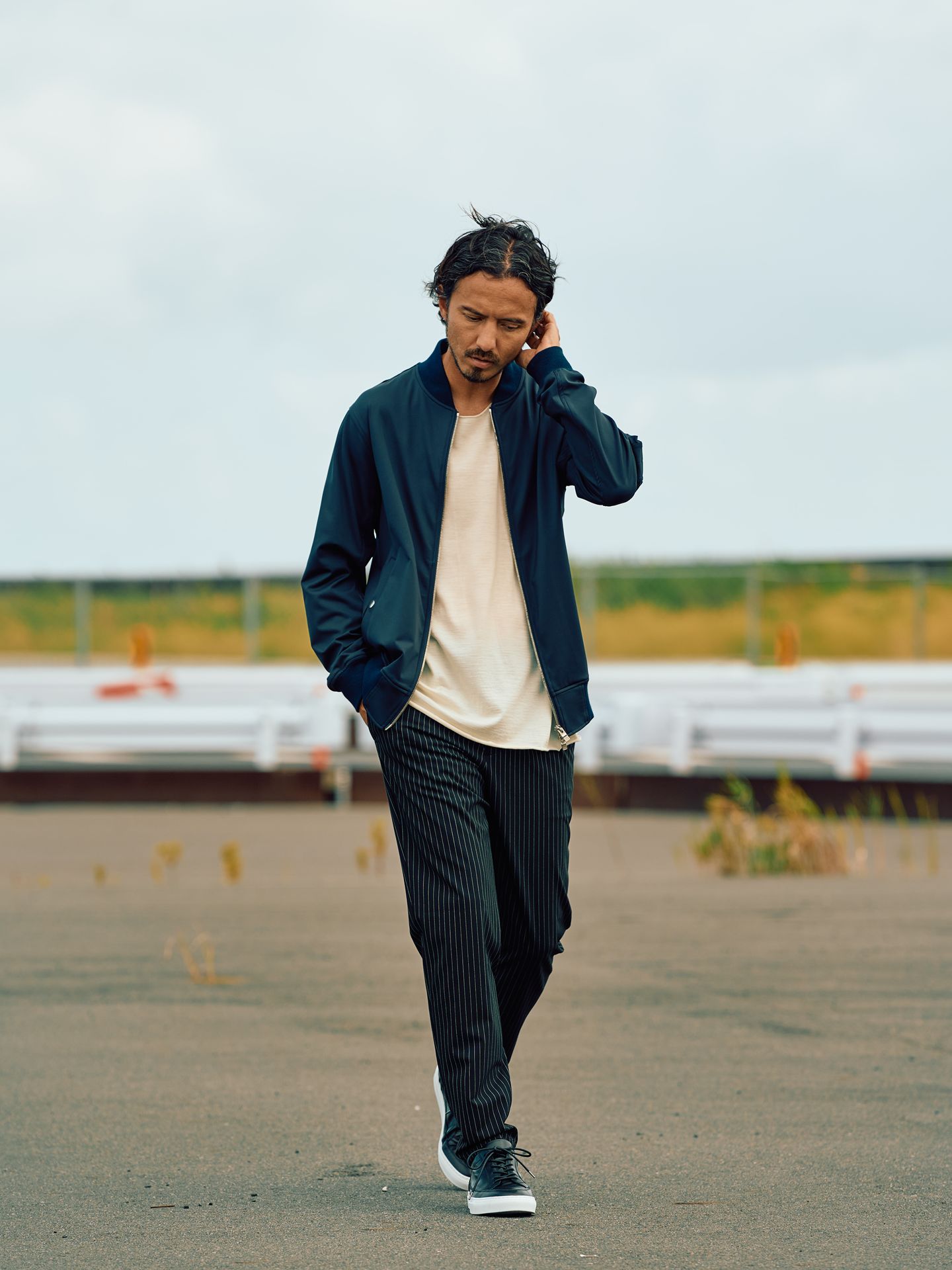 【予約品9月19日 10時締め】 slim easy slacks  / スリムスラックス / ストライプブラック