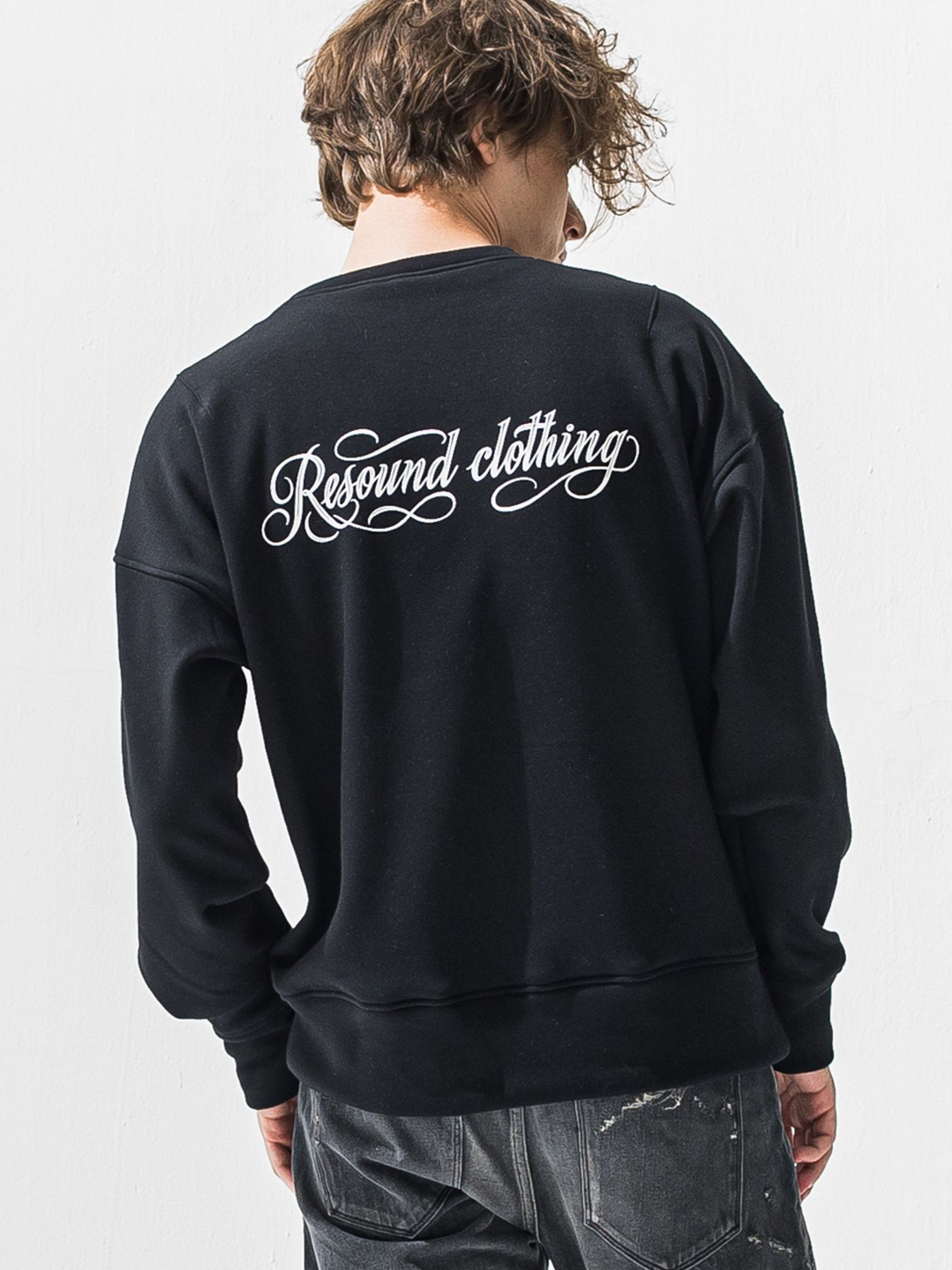 【予約品 9月6日(日) 締切】PIN ST RC VELOURS FLEECE DROP TRAINER / ピンストライプロゴ 裏起毛 ルーズトレーナー / ブラック