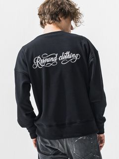 【予約品 9月6日(日) 締切】PIN ST RC VELOURS FLEECE DROP TRAINER / ピンストライプロゴ 裏起毛 ルーズトレーナー / ブラック