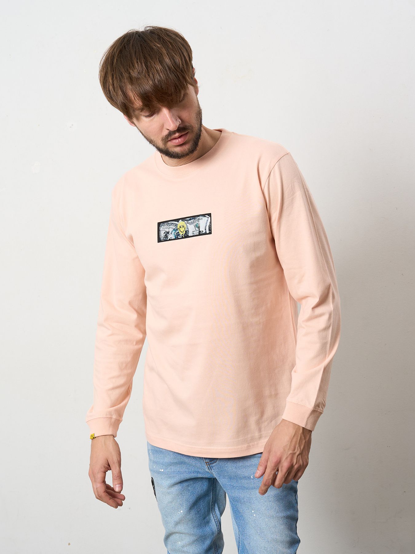 5.6ozコットン天竺 YOU GOT THIS シークインLS Tシャツ / ペールピンク