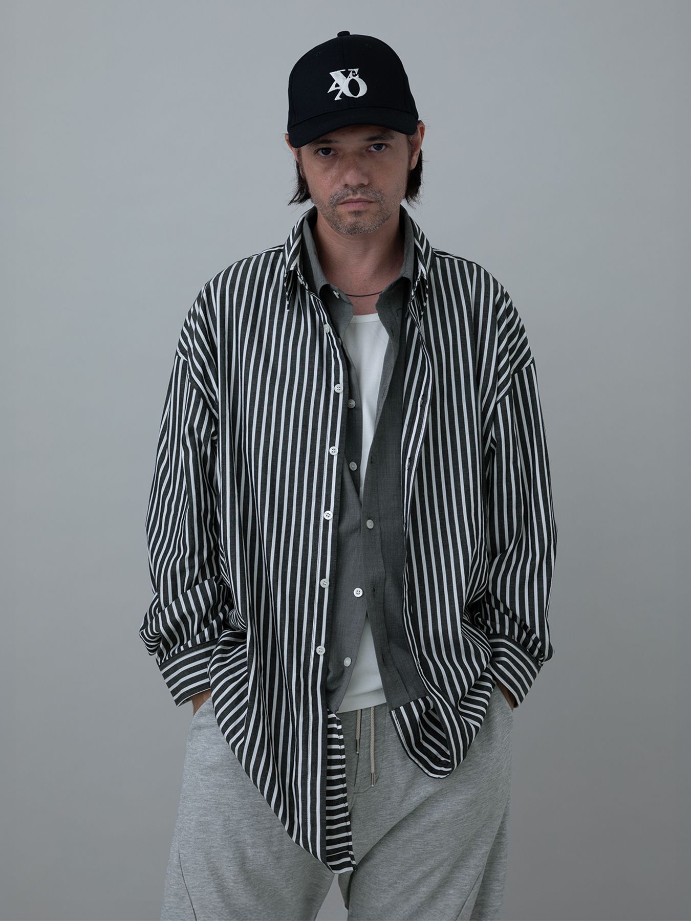 【予約品 10月26日(日) 締切】DOUBLESHIRT / レイヤード ストライプシャツ / BLACK Block.st