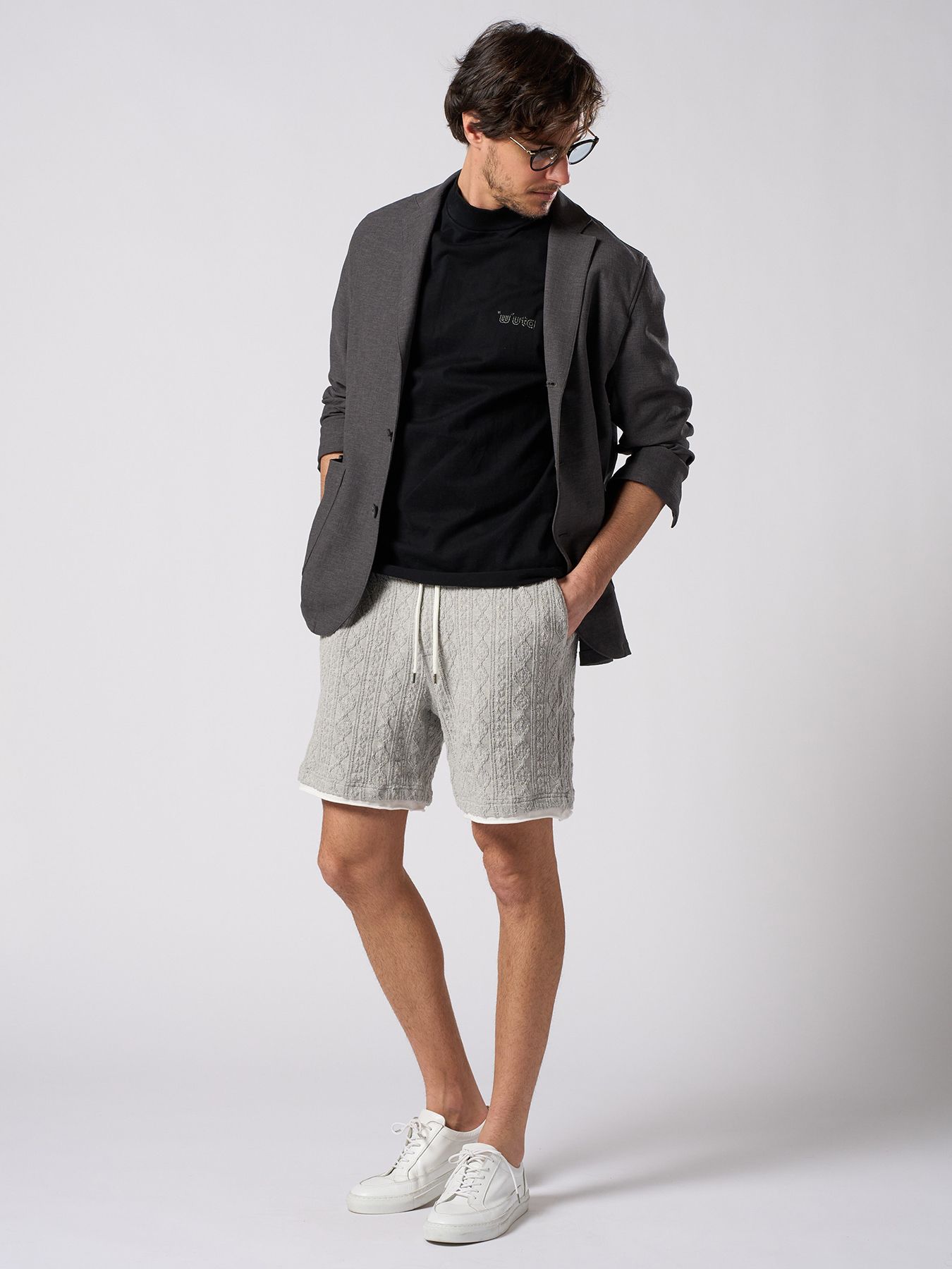 【予約品 1月25日(日) 締切】muta × wjk collection：cut-off mock S/S (printed) / カットオフ モックネック ショートスリーブ / ディープブラック