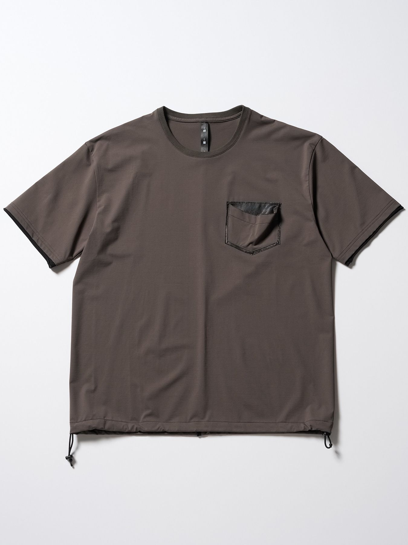 【予約品 1月25日(日) 締切】drawstring leather pocket S/S / ドローストリング レザーポケット ショートスリーブ / チャコール