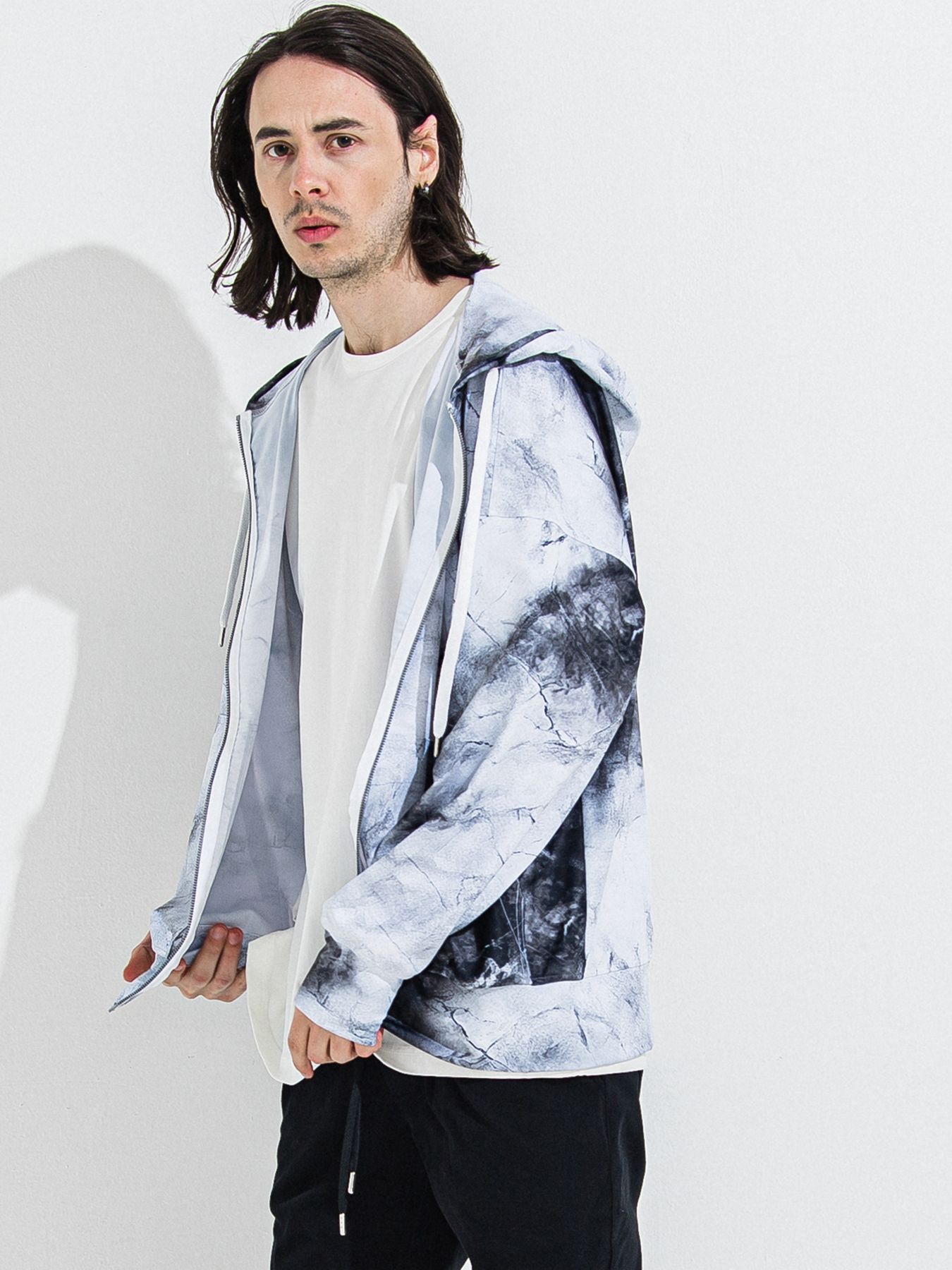【予約品】RASH OVER ZIPUP HOODIE / ラッシュガード オーバーサイズジップアップパーカー / マーブルホワイト