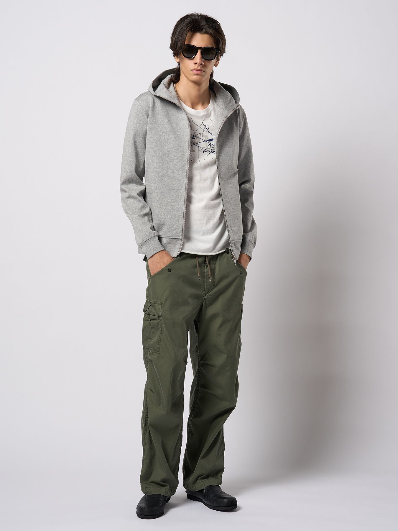 【予約品 9月23日(火) 締切】high neck zip-up parka / ハイネック ジップアップパーカー / 杢グレー