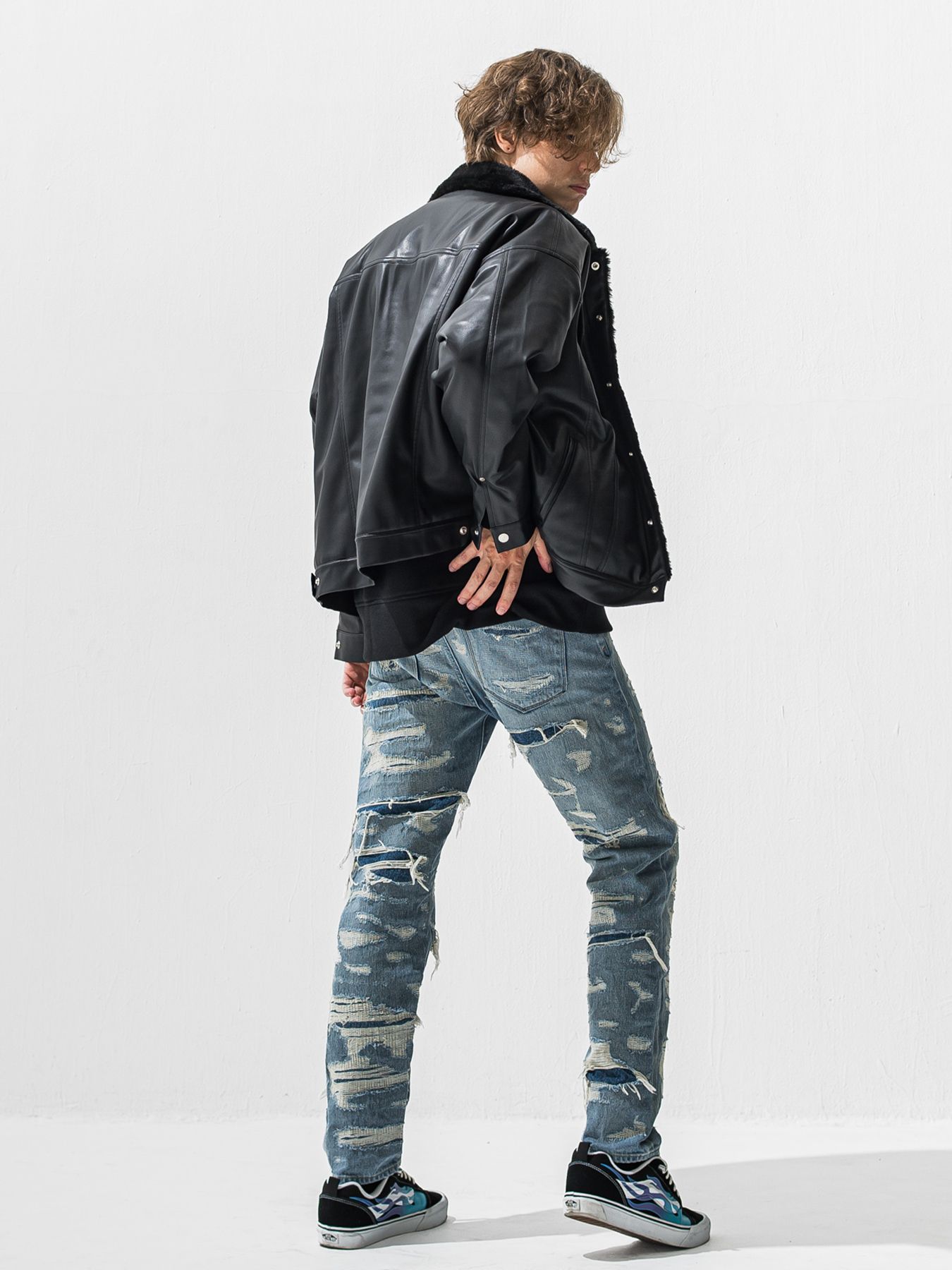 【予約品 9月6日(日) 締切】LEATHER FUR OVER G / レザー ファー オーバー Gジャン / ブラック