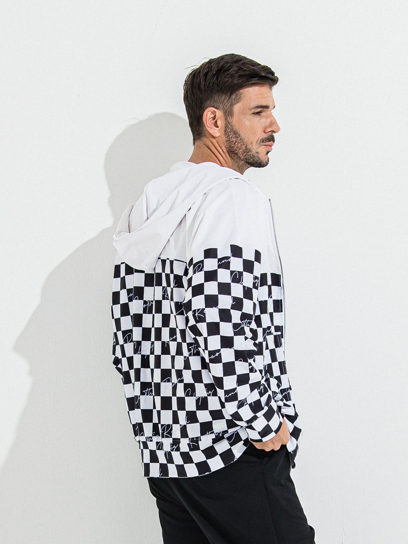 【予約品 】RASH OVER ZIPUP HOODIE / ラッシュガード オーバーサイズジップアップパーカー / チェッカーフラッグ
