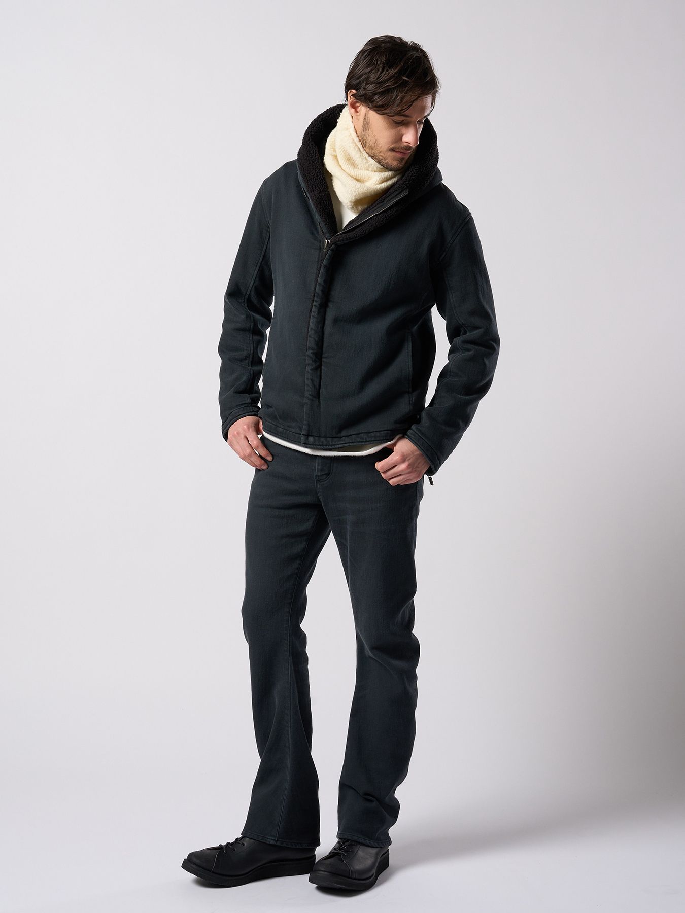 【予約品 4月19日(日) 18時締切】denim jersey hooded riders / デニムジャージー フーデッドライダース / ブラックユーズド