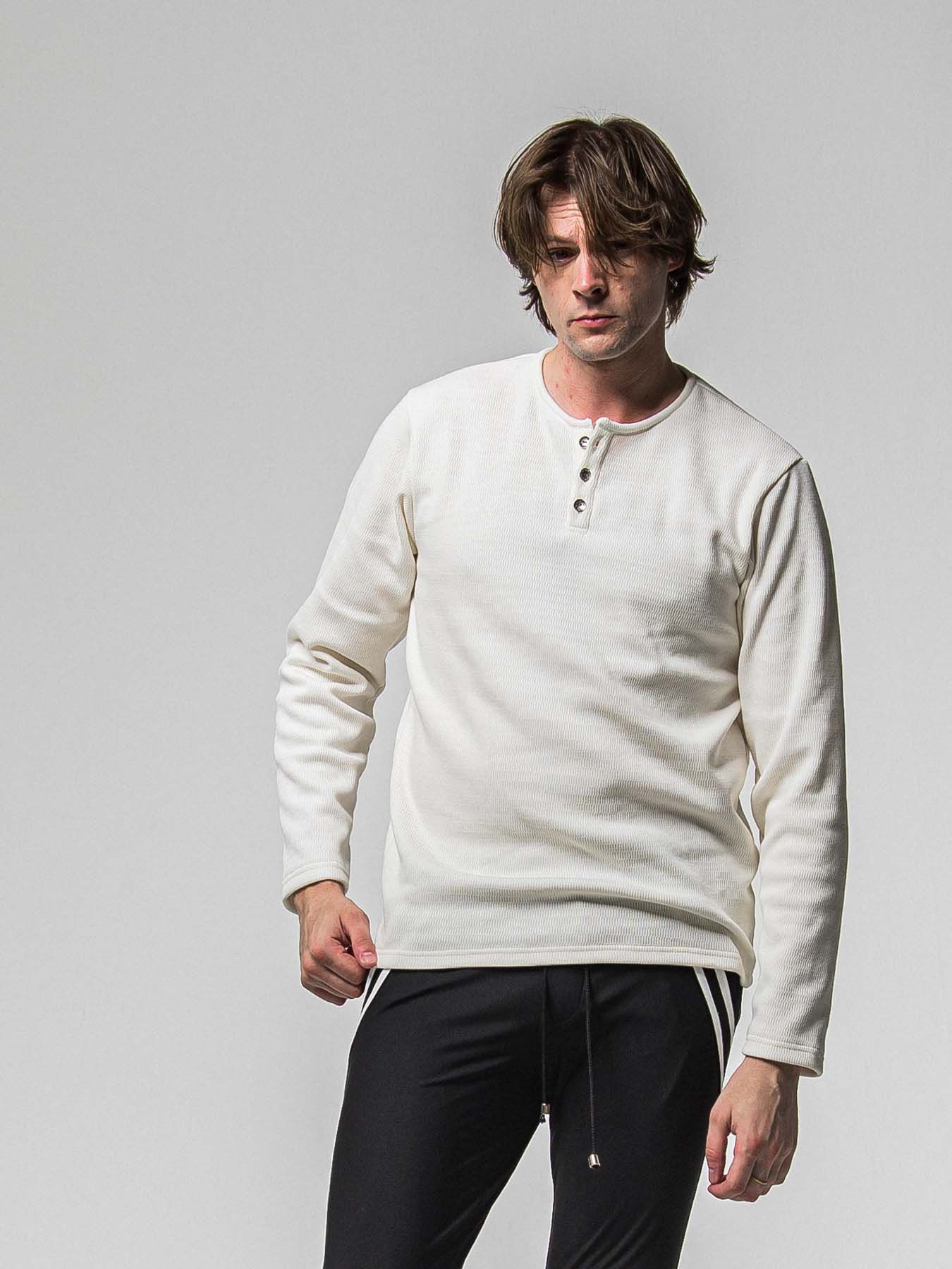 【予約品 8月31日(日) 締切】VELOURS FLEECE THERMAL HENRY / ベロアフリース サーマル ヘンリーネック / ホワイト