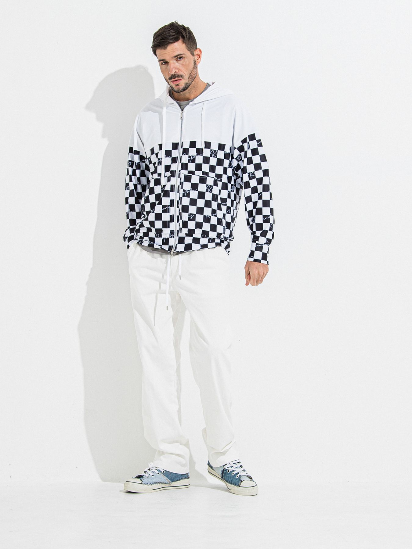 【予約品 】RASH OVER ZIPUP HOODIE / ラッシュガード オーバーサイズジップアップパーカー / チェッカーフラッグ