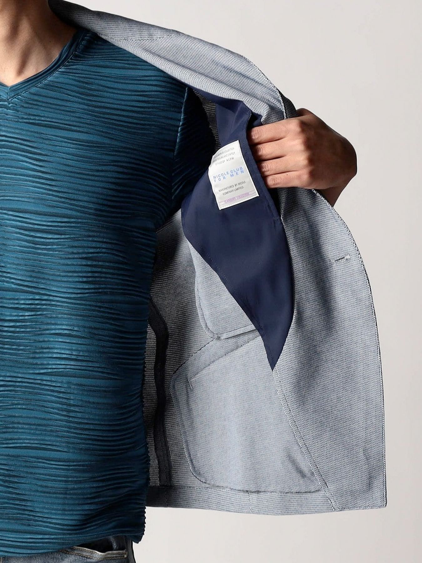 7分袖イタリアンカラージャケット / グレー【NICOLE CLUB FOR MEN】