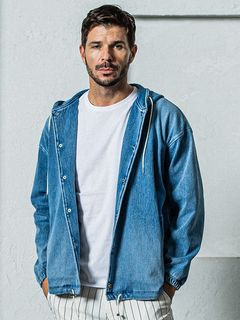 《予約11月17日19時締め》 DENIM JERSEY  coach hoodie / ジャケットパーカー / ライトインディゴ