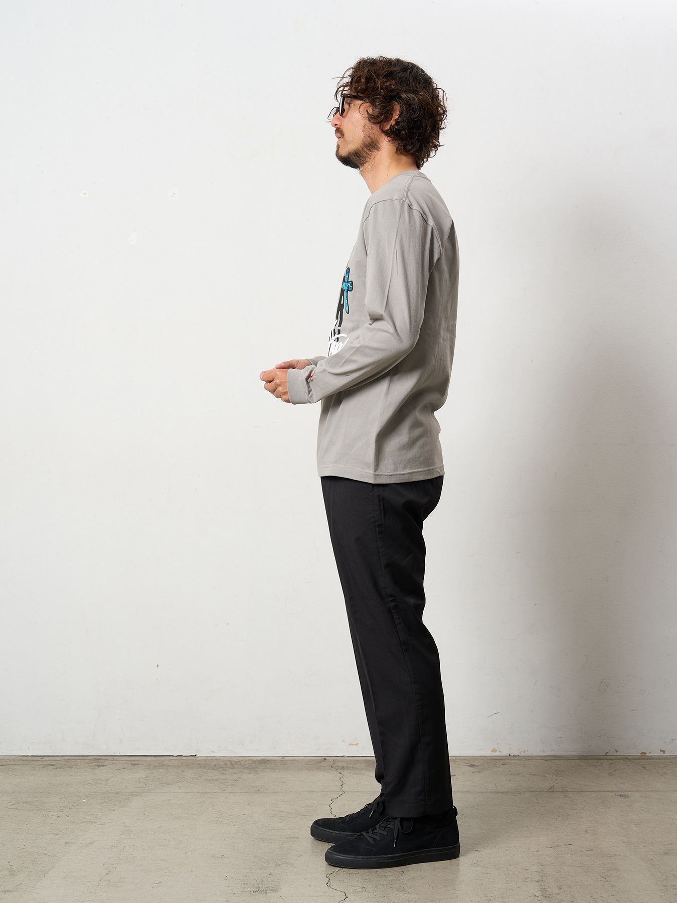 【予約品 5月8日(木) AM10時 締切】 5.6ozコットン天竺 PEACE AFTER DEATH&クロスパッチワーク LS Tシャツ / チャコールグレー