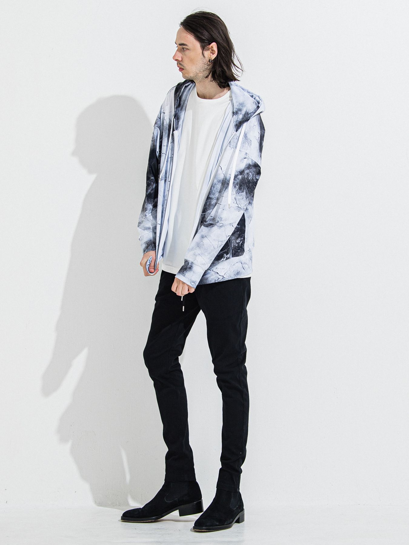 【予約品】RASH OVER ZIPUP HOODIE / ラッシュガード オーバーサイズジップアップパーカー / マーブルホワイト