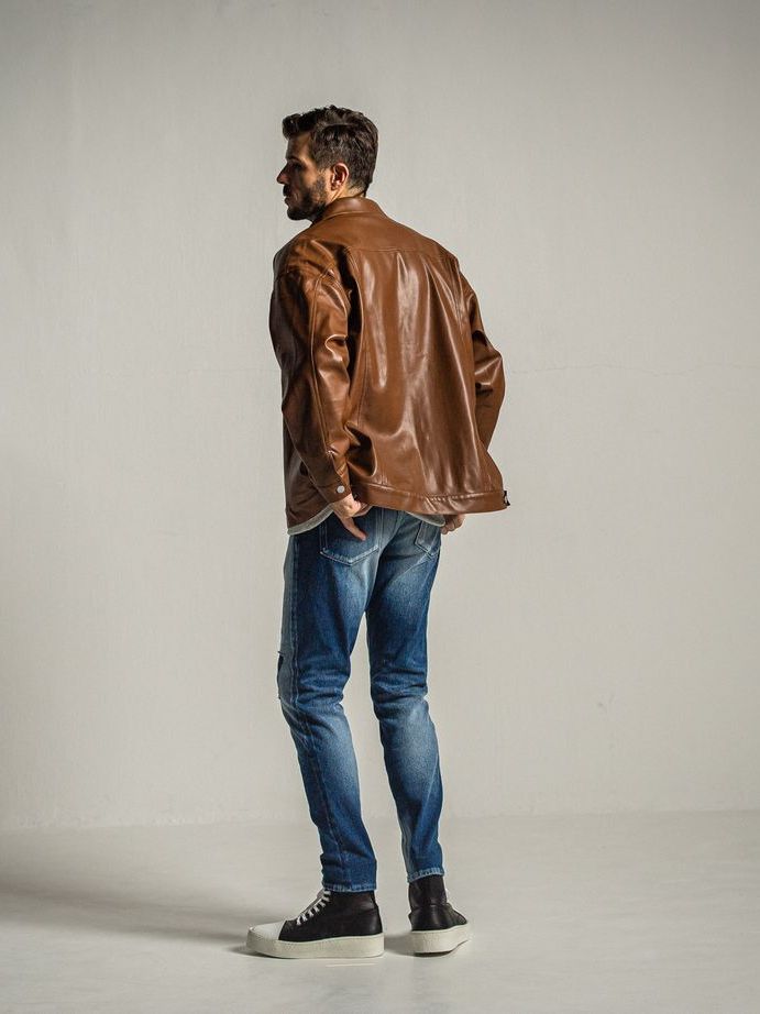 《予約9月1日18時締め》 LEATHER OVER 2ND G  / エコレザーGジャン / キャメル