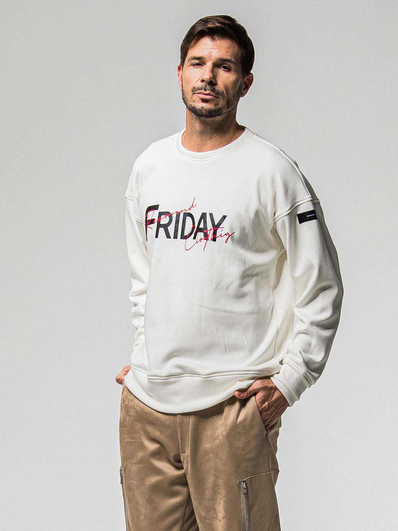 【予約品 8月31日(日) 締切】FRIDAY OLD LOGO VEROURS FLEECE TRAINER / FRIDAYコラボ オールドロゴ ベロアフリース トレーナー / ホワイト