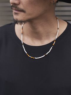 《予約品》 SILVER BEADS MIX NECKLAC / ネックレス / オレンジ 【Iroquois.SENTI】